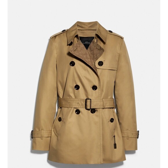 Coach 91472 Signature Lapel Short Trench Coat NWT Khaki Large - Picture 12 of 16